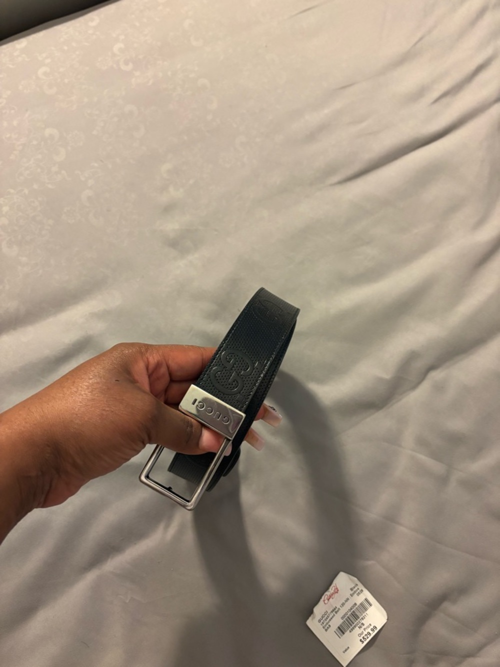 Gucci Black Embossed Leather Belt - Picture 5 of 8